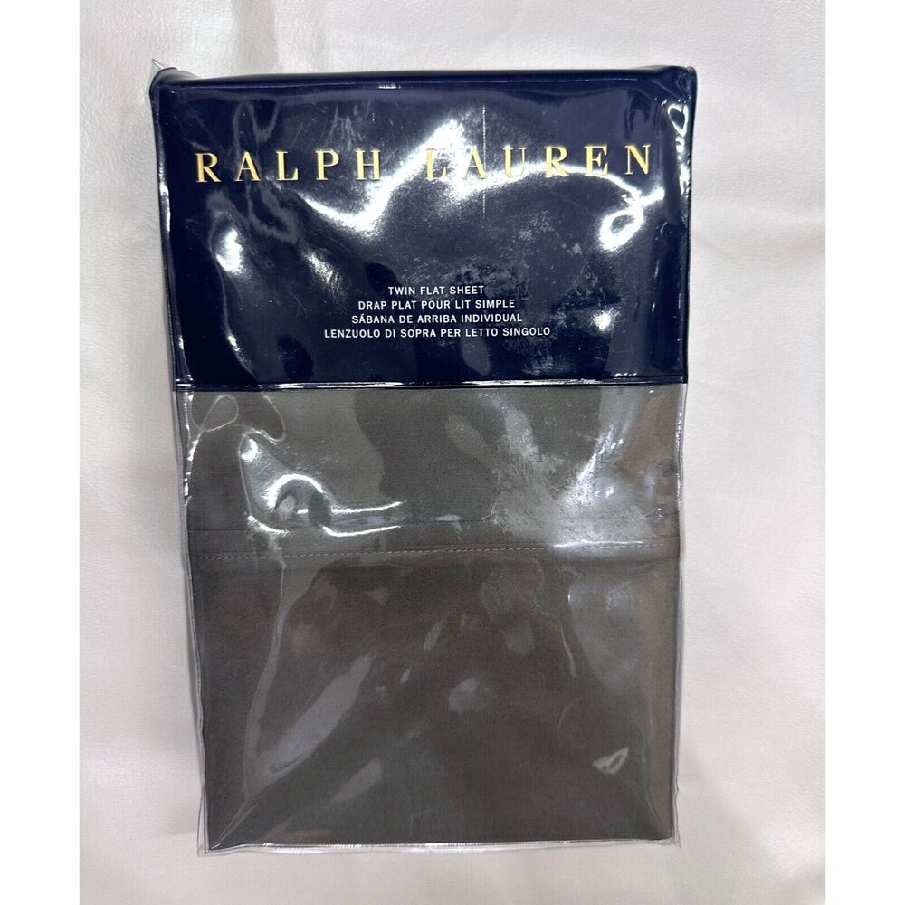 Ralph Lauren RL 464 Solid Percale Twin Flat Sheet Modern Charcoal Cotton NEW